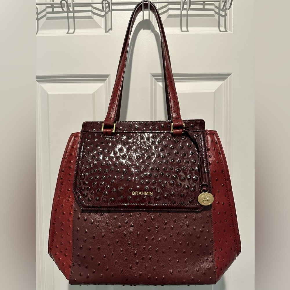 Brahmin Rare Limited Edition Large Red Leather Arden Abbott Shoulder Bag Tote